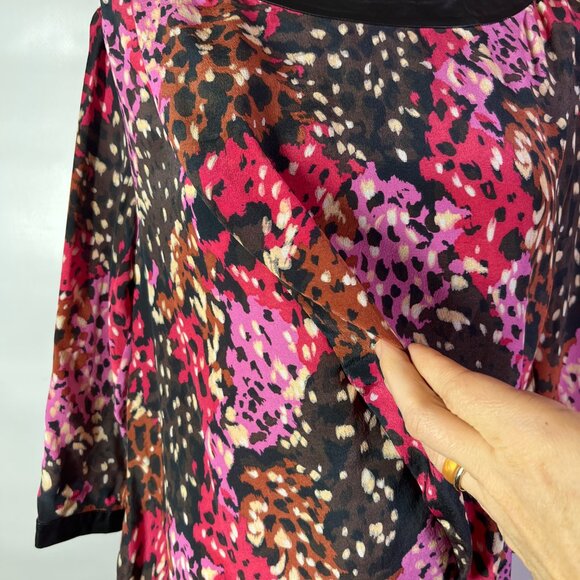 Thakoon Size XS? 3/4 Sleeve Shift Dress Spotted Print Silk Leather Trim - Picture 10 of 12